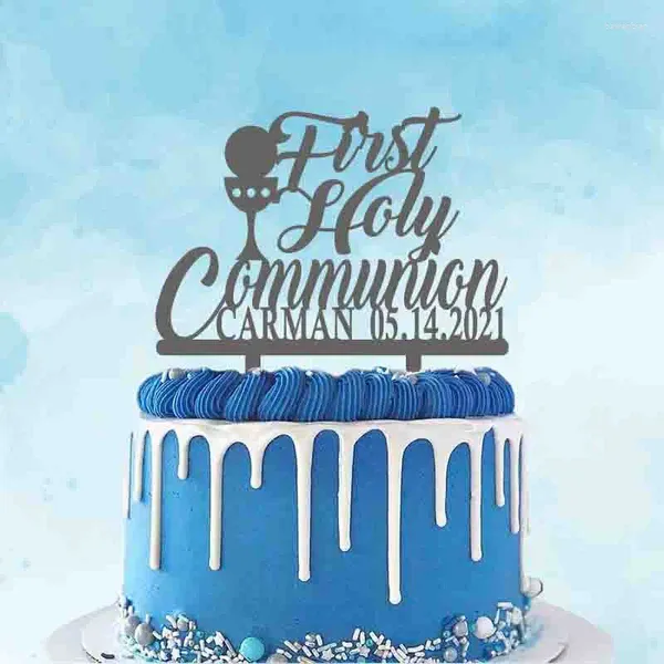 Décoration de gâteau personnalisée pour première Communion, fournitures de fête, nom et Date sacrés pour enfants