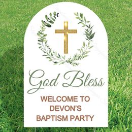 Suministros de fiesta Personalizado Dios Bendición de Bendición de Bendición Gold Cross Cross Customized Bapstism Board para bautizar la decoración de la comunión del bautismo