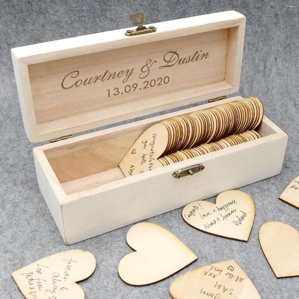 Suministros para fiestas, libro de invitados personalizado, caja de recuerdo de boda rústica, corazones de gota de madera grabados alternativos