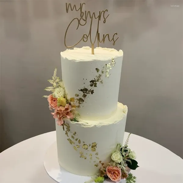 Décoration de gâteau personnalisée avec nom de famille, fournitures de fête, décoration Mr et Mrs pour enfin mariage, anniversaire rustique