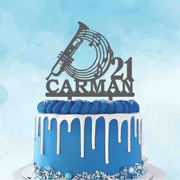 Suministros de fiesta, adorno de música personalizado para pastel, instrumento de trompeta de edad con nombre personalizado para decoración de cumpleaños
