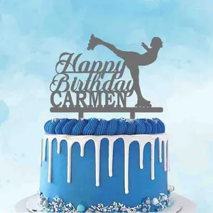 Feestbenodigdheden gepersonaliseerde schaatse cake topper aangepaste naam leeftijd meisje spelen inline roller voor skater verjaardag decoratie