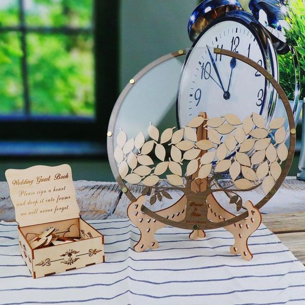 Suministros para fiestas, árbol personalizado con hojas, libro de invitados de boda, caja redonda personalizada alternativa, hojas, decoraciones rústicas