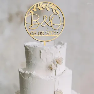 Feestbenodigdheden Personaliseerde bruidstaart Topper met rustieke krans/kruis |Verjaardag Decor Floral Custom Couple Name