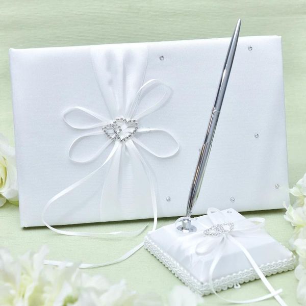 Suministros para fiestas, libro de visitas personalizado con doble corazón y diamantes de boda, 1 Juego, inicio de sesión personalizado multicolor