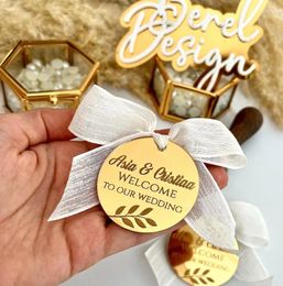 Fournitures de fête Miroir de mariage personnalisé Tag Saint Valentin Gift Custom Label Létique Réception Token