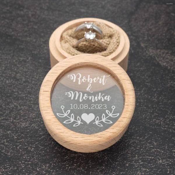 Suministros para fiestas, caja de anillo de boda personalizada, portador de madera grabado, soporte personalizado, decoración de compromiso
