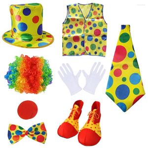 Party Supplies pesenar 8 pcs Cost Costume Set Circus Red Nose Shoes Vest Hat Wig Bo Spill et Gants blancs Halloween Cosplay