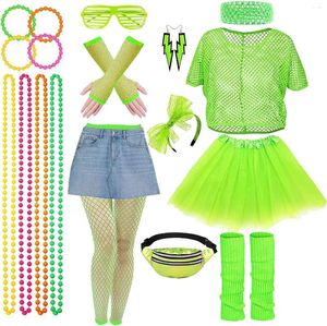 Party Supplies Pesenar 80s 90s Retro Neon Outfit Dameskostuumaccessoires ingesteld voor Halloween Carnival