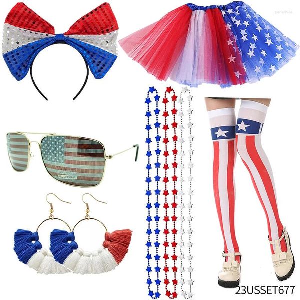 Supplies de fête Pessenar American Flag Costume Accessoires Set Colliers de tutu bleu blanc rouge