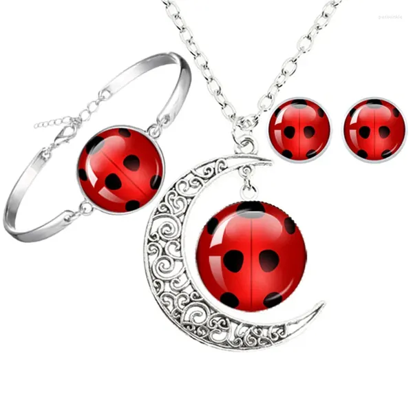 Suministros de fiesta Pesenar Polka Polka Lady Bug Time Gem Moon Collar Set Pendientes de plata Pulsera Joya al por mayor