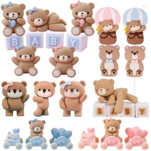 Suministros de fiesta Pink Blue Bear Cake Toppers Lindo Doll Topper para niños Cumpleaños Baby Shower Gender Decors