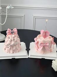 Fournitures de fête Pink Bow Silk Cake Topper Smokeless Wedding Decoration Happy Birthday Star Candle Creative Baby Shower