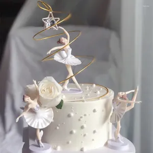 Feestbenodigdheden roze wit dansende balletmeisje plastic beeldje figurine cake decor mini ballerina topper voor bruiloft verjaardag