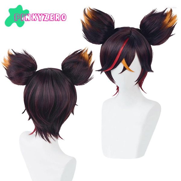 Artículos de fiesta Pinkyzero Cosplay Xinyan Genshin Impacto Peluca Coletas cortas Cuero cabelludo simulado Marrón mezclado Cabello a prueba de calor Sombreros de Halloween