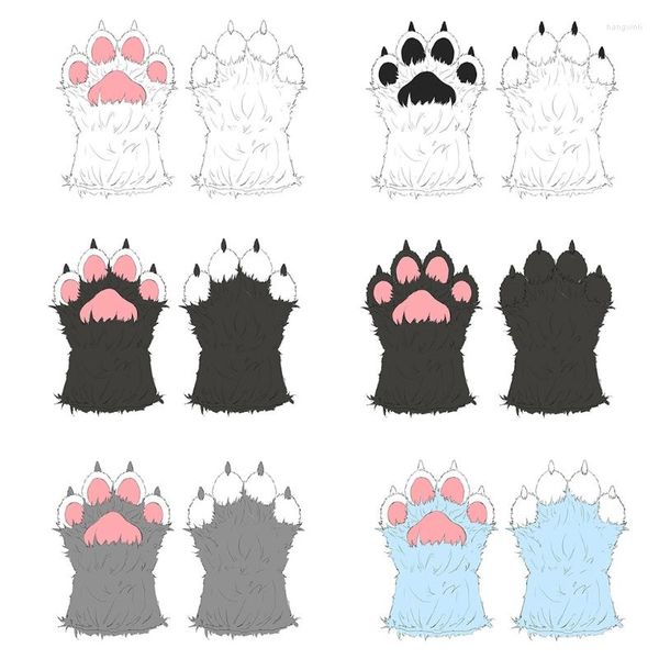 Gants d'animaux en peluche unisexes, fournitures de fête, gants doux à doigt complet, mitaines à griffes 3D de dessin animé, accessoires de Costume d'halloween