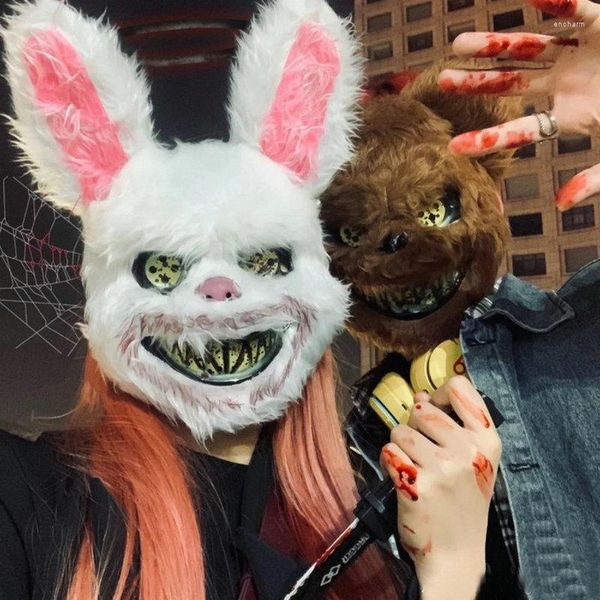 Suministros para fiestas Oso sangriento de peluche Máscara de miedo espeluznante Máscaras de Halloween de liebre Baile de terror Accesorios de disfraces de baile de graduación