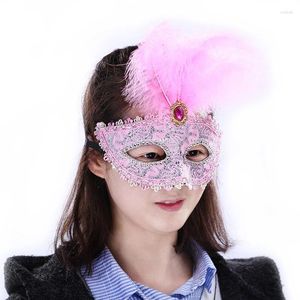 Fournitures de fête Princesse Filles Dentelle Plume Masque Carnaval Boule De Noël Costume Mascarade Cadeaux Enfants Anniversaire Mariage Cosplay Props