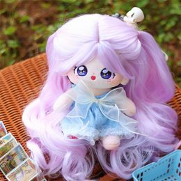 Image réelle de poupée en coton de 20 cm, perruque bouclée violet clair, perruques haute température, longue couverture de perruque bouclée pour cosplay de cercle de tête de 33 à 36 cm
