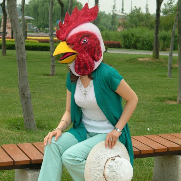 Suministros para fiestas máscara de gallo Halloween carnaval Cosplay Animal pato pollo gallo látex cabeza completa decoración Festival disfraz para mujer
