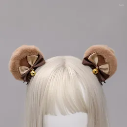 Fournitures de fête Oreilles d'ours rondes Pinces à cheveux Fausse fourrure Douce Double Bowknot Cloche Épingles à cheveux en peluche Anime Lolita Kawaii Cosplay Barrette