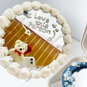 Feestvoorraden Round Mirror Acryl Cake Toppers Hartvorm Baking Disc Tray voor bruiloft Baby Baby Dessert Decoration Tools
