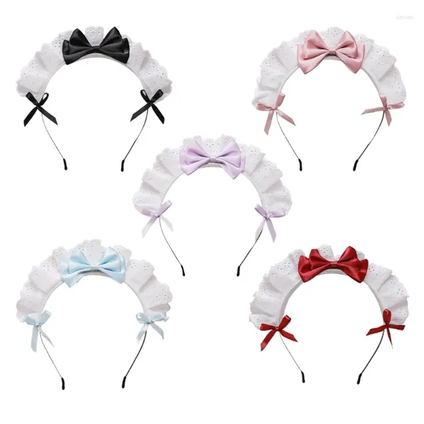 Suministros de fiesta, diadema con lazo de encaje de volantes, tocado de Cosplay, accesorios para el pelo de sirvienta francesa dulce japonesa H9ED