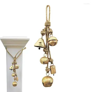 Fourniture de fête Rustique Hang Bells Christmas Copper Jingle portable avec corde de jute pour décoration de patio de porte extérieure