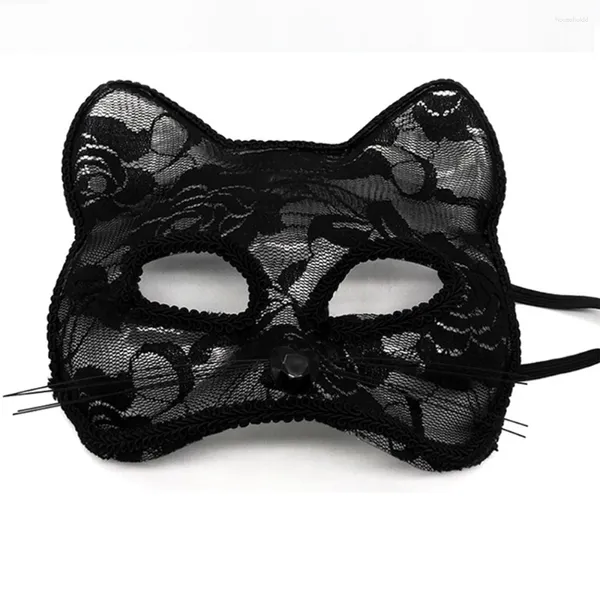 Suministros de fiesta S mujeres media cara de encaje máscara con orejas de gato Sexy Cosplay mascarada fetiche de ojos para Halloween accesorios eróticos Rave