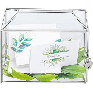 Fontes de festa caixa de cartões de vidro prateado para casamento aniversário suporte de cartão geométrico transparente decoração de casa terrário artesanal