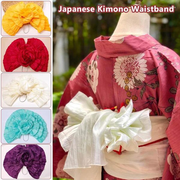 Suministros de fiesta plisado liso, pajarita suave, Kimono japonés Obi para mujer, cinturón Yukata, Kimonos de Geisha, ajuste de cintura