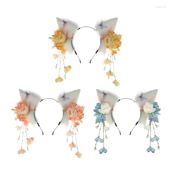 Cerceau de cheveux en forme d'oreille de renard avec pompon, fournitures de fête, support de décorations de fleurs, couvre-chef de Cosplay pour adolescents et adultes, printemps et été