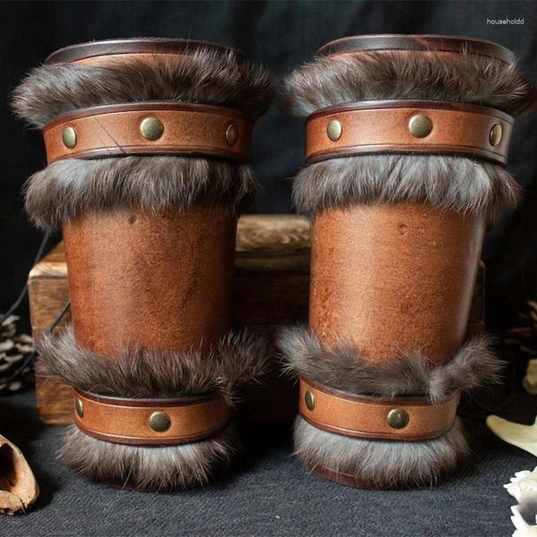 Suministros para fiestas Steampunk Medieval Arm Gauntlets PU Armadura de cuero Brazaletes para hombres Samurai Knight Muñequera Cosplay Etapa Accesorios para disfraces