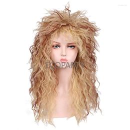 Fournitures de fête Style hommes et femmes des années 80 métal Rock Punk cheveux longs bouclés Halloween Cos perruque disponible Blonde avec Cosplay brun doré