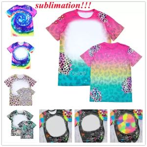 Fournitures de fête sublimation chemise en polyester blanchi imprimé léopard T-shirt graphique vintage transfert de chaleur blanc décontracté à manches courtes