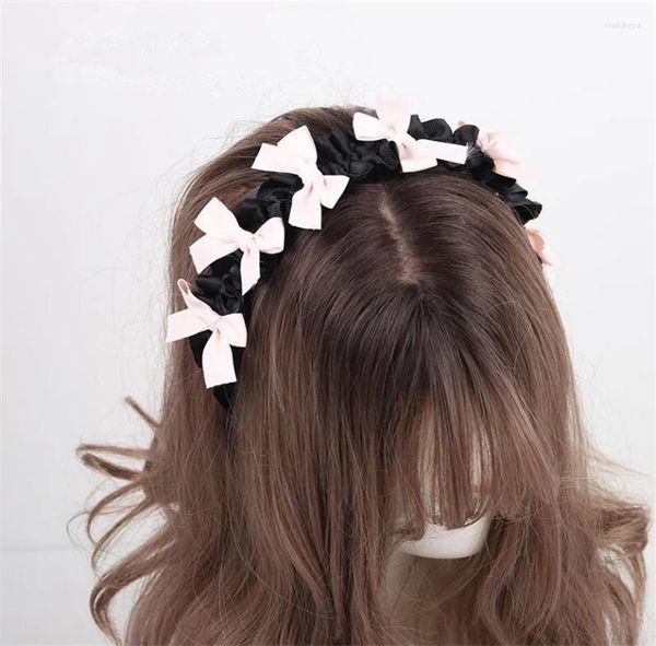 Suministros de fiesta dulce gótico Rosa negro diadema lazo accesorios para el cabello Kawaii Lolita lindo Loli Maid Anime Cosplay D1056