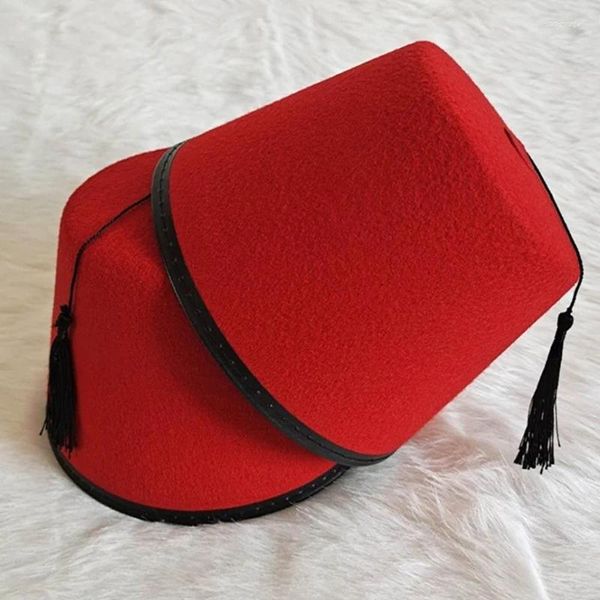 Fournitures de fête Tarboosh Fez chapeau pour hommes universel rouge marocain Ottoman rond respirant glands turcs casquette jeu de rôle chapeaux