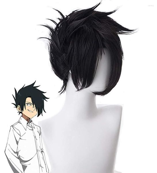 Suministros para fiestas The Promised Neverland Ray Black Hairs Cosplay Pelucas cortas Sombreros Tamaño libre para niños niñas