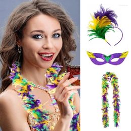 Fournions de fête Tricolor Eyemask plumes bandeau Neckerchief Mardi Gras Costumes ACCESSOIRES SET HALLOWEEN COSPLAY CARNIVAL PROPS