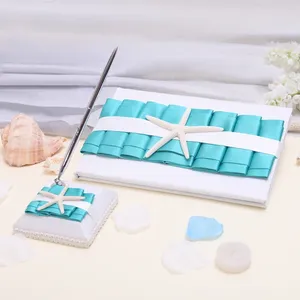 Party Supplies turquoise gelaagde schuif lint bruids gastenboek en penset