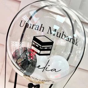 Feestbenodigdheden Umrah Mubarak Custom Clear Balloon Silver Black Gold Personaliseerde sticker voor deocoratie 2024