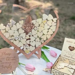 Fournitures de fête Sweet Heart en forme de cœur Book d'or sur Wood 3D Givre Guest Book Personnalized Name Drop Box Decoration romantique