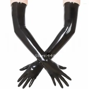 Suministros de fiesta guantes de goma de látex Unisex negro moldeado sin costuras longitud del hombro largo fetiche Culb Wear disfraces Cosplay para mujeres