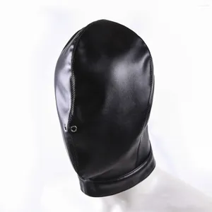 Fournitures de fête unisexe femmes hommes masque complet fétiche Cosplay capuche de bondage pour adultes Halloween jeux de bar en cuir cordon