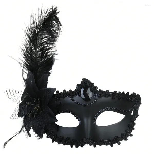 Suministros de fiesta Venecia Mascarada de princesa Mask Femenina Media Cara Sexy Side Flower Feather