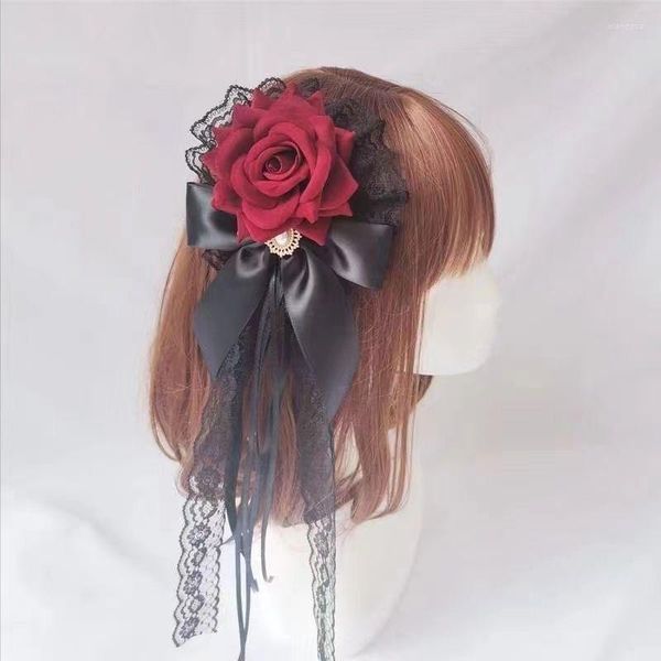 Party Supplies Vintage Gothic Lolita CLA VELVET ROSE COURTE SWEET LACE BOW PRINCESS Hairpin Y2K Punk Halloween Cosplay Hair mignon