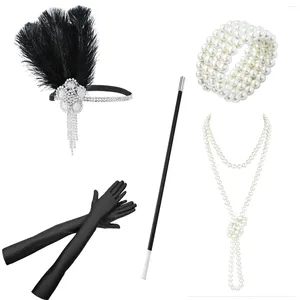 Fournitures de fête, boule de maquillage Vintage, couvre-chef en plumes de diamant, vente pour femmes, ensemble d'accessoires Gatsby magnifique des années 1920 pour femmes