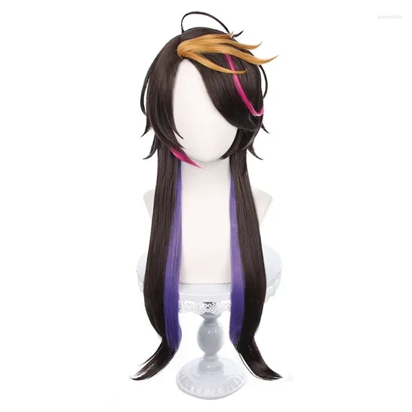 Party Supplies Vtuber Shu Yamino Cosplay Wig Sight Highced Dyeing Long Black Hair Res résistant à la chaleur Unisexe Adult Free Cap