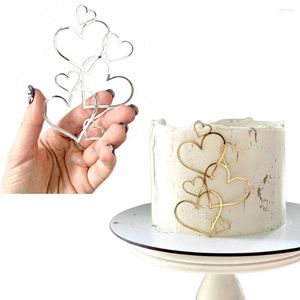 Party Supplies Wedding Cake Topper Minimalist Gold Silver Color Hollow Love Heart Decoration Valentine's Day Dessert