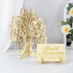 Fournitures de fête Livre d'amis de mariage 3D Signer des arbres Signe de l'arbre gravé Nom Gravé en bois Pendentif Drop Ornements Table Cadeaux de décoration